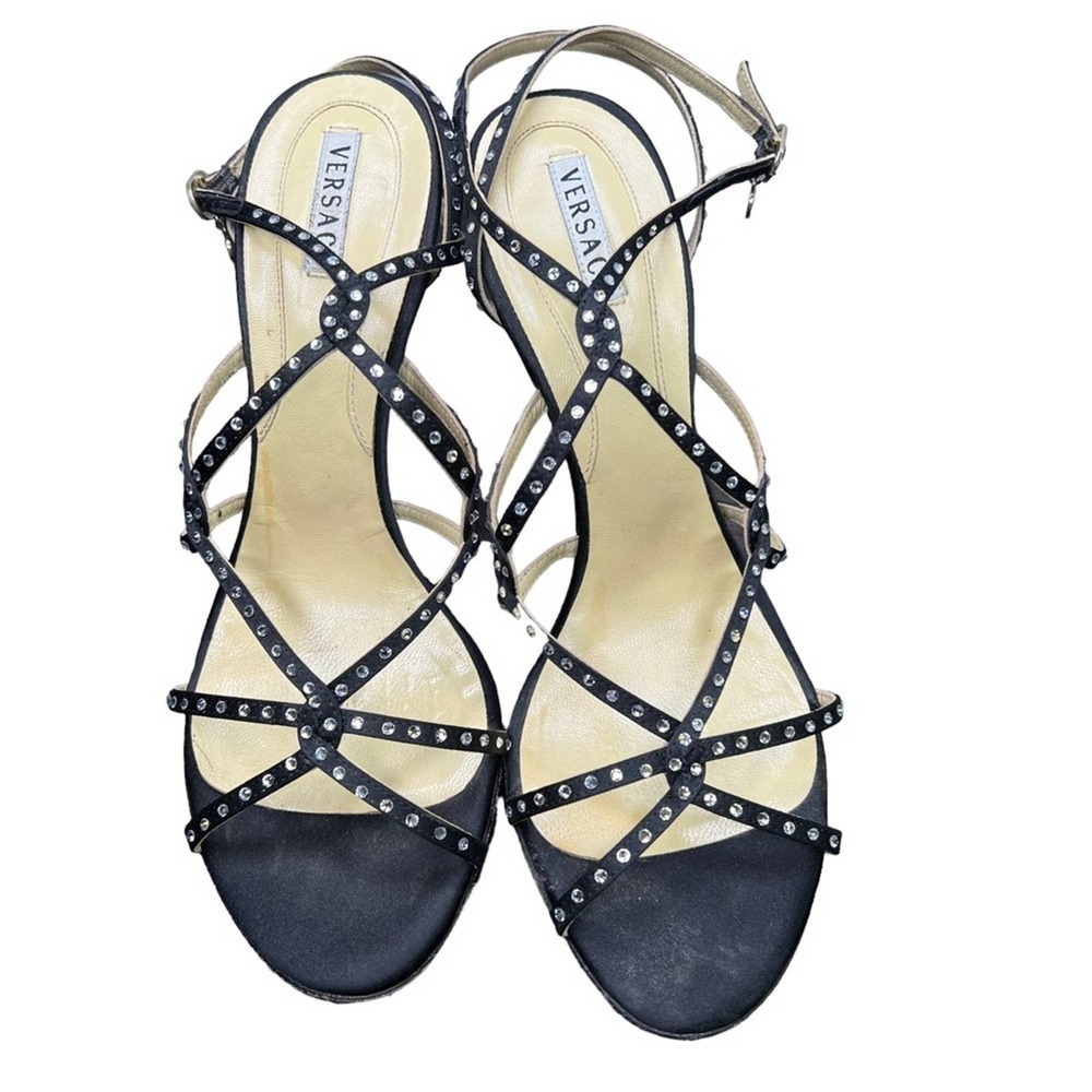 Versace Black rhinestone embellished heels 38/7